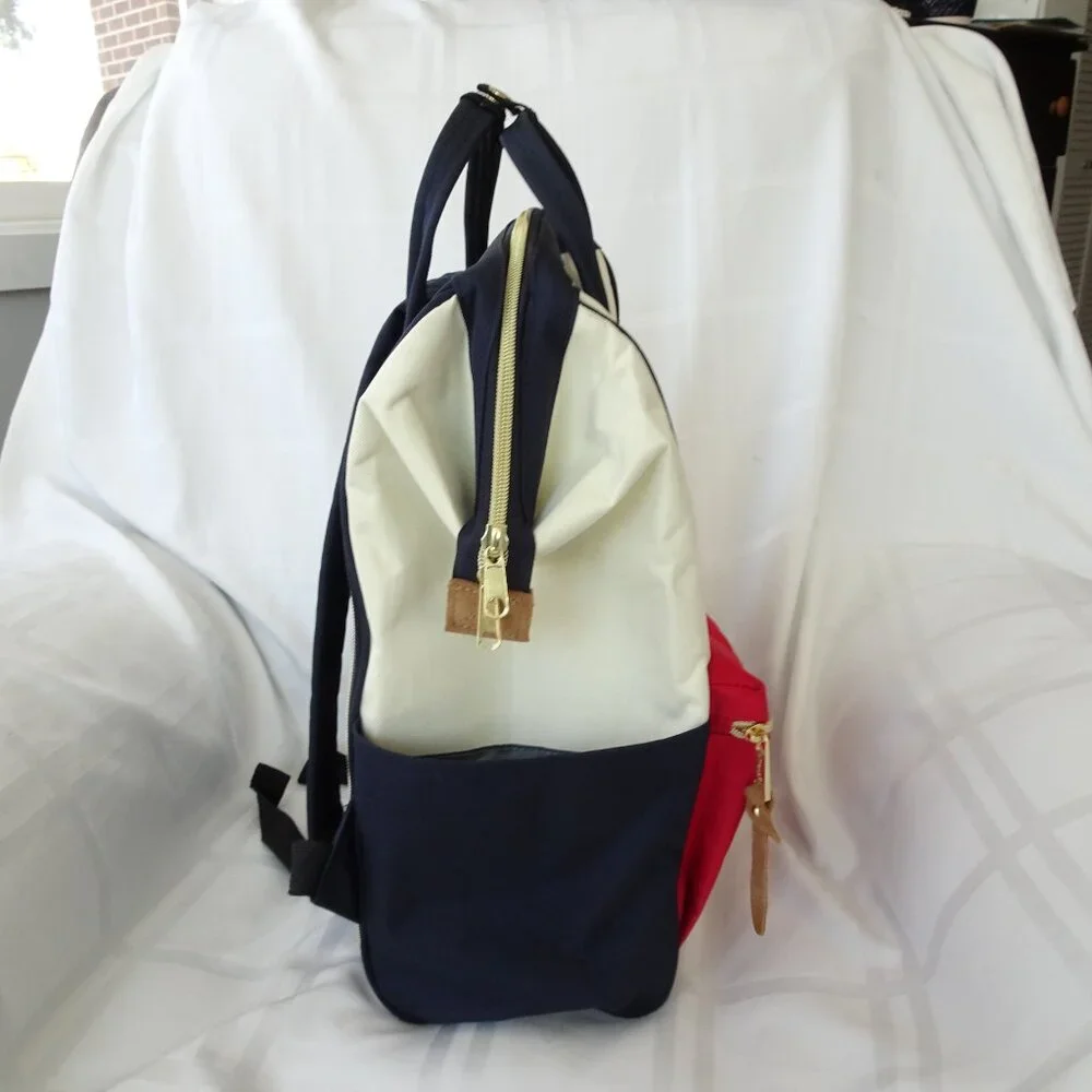 Himawari‎ Red, White & Blue Canvas Laptop Backpack USB Port Inner Pockets